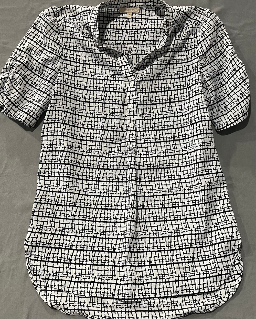 41 Hawthorn Women's Black White Blouse Scrunch Sleeve top Size S